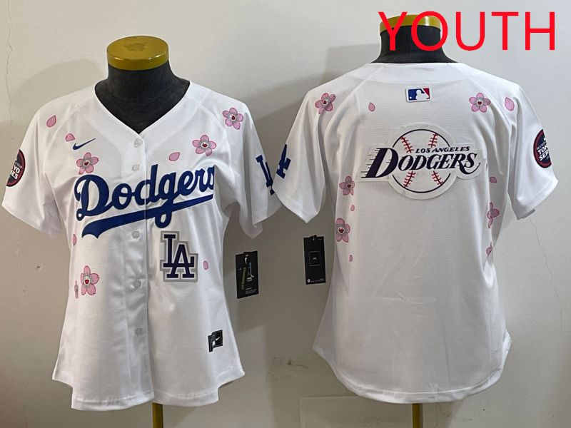 Youth Los Angeles Dodgers Blank White Sakura Edition 2025 Nike MLB Jersey style 30->youth mlb jersey->Youth Jersey